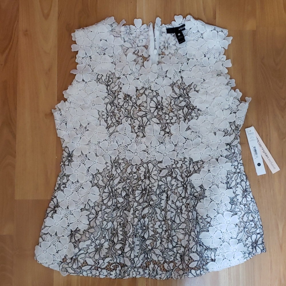 Aqua white lace top